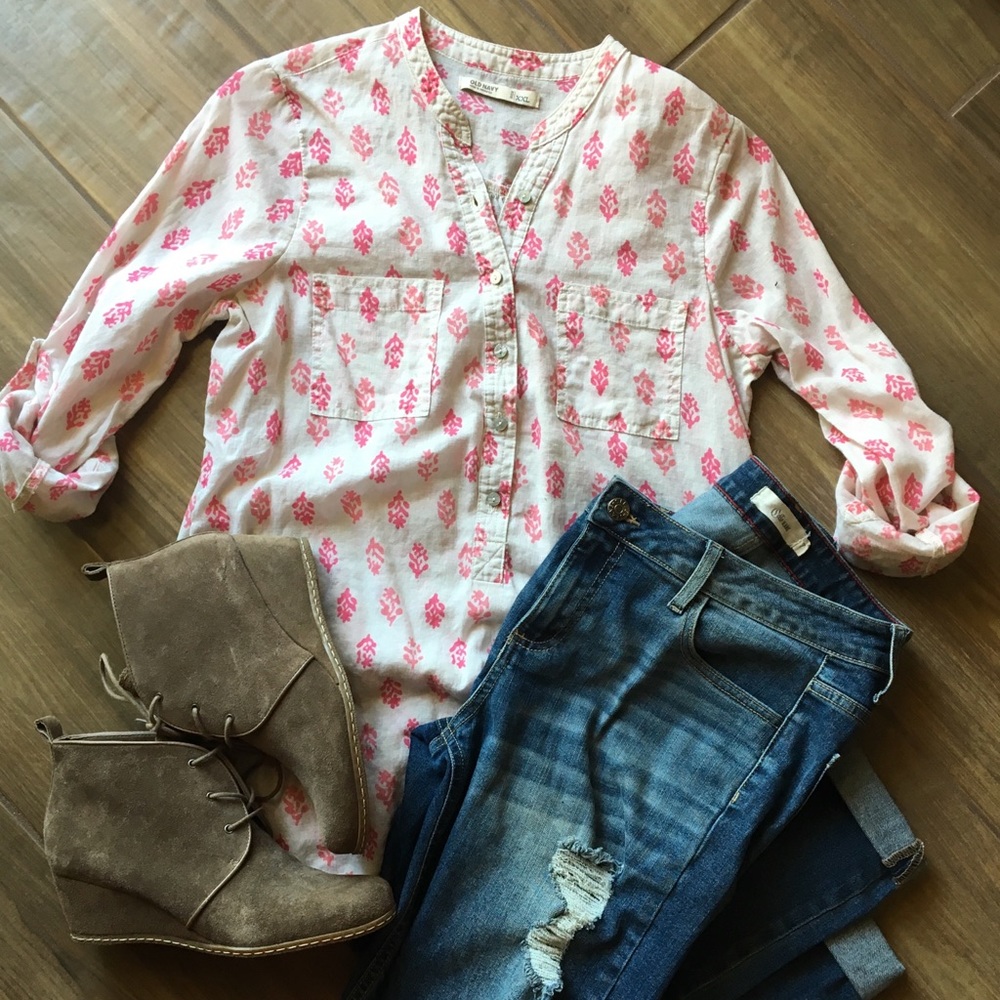 Old Navy Lenin Button Down Summer Blouse Sz Sm